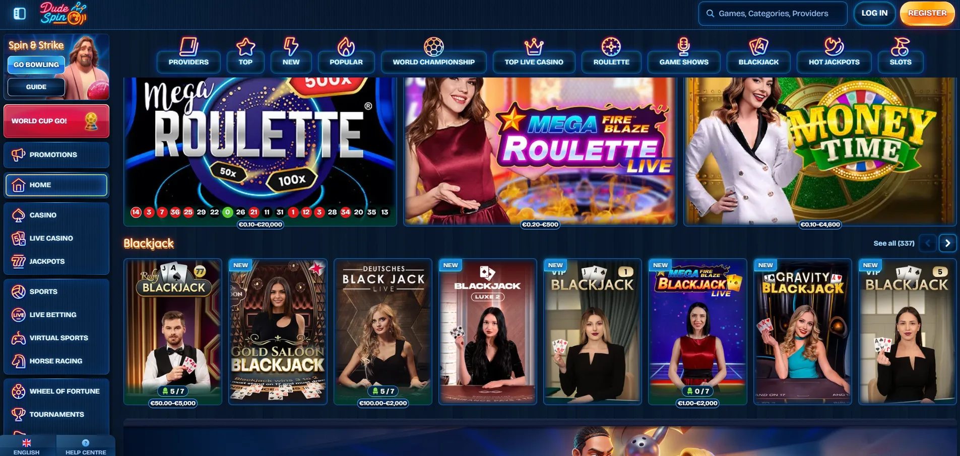 Dudespin Casino bonuses and top games